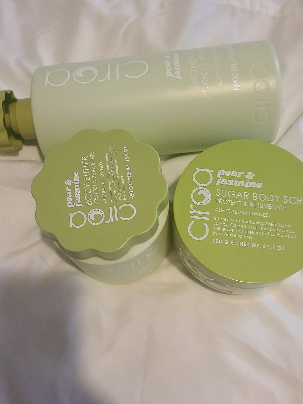 Pear & Jasmine Sugar Body Scrub and Body Butter - Light Green